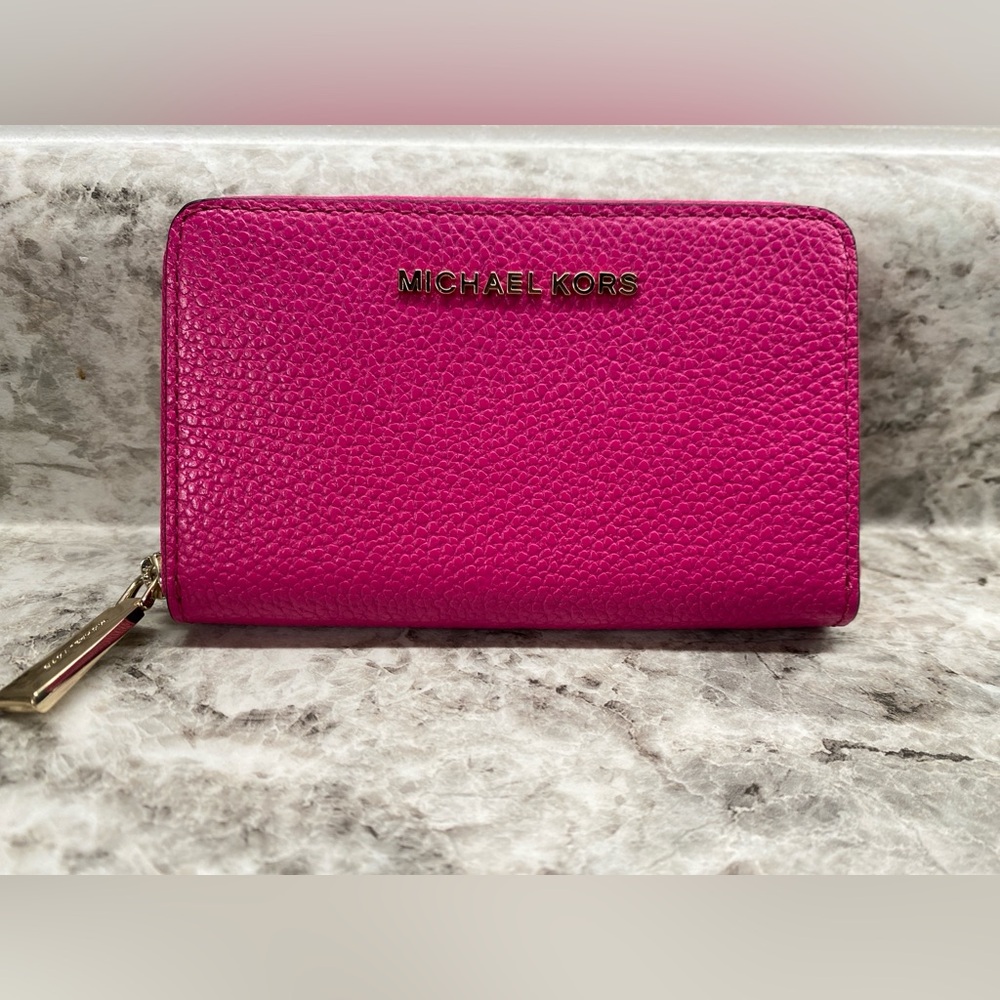 Michael Kors Small Pebbled Leather Wallet, Color: Wild Berry